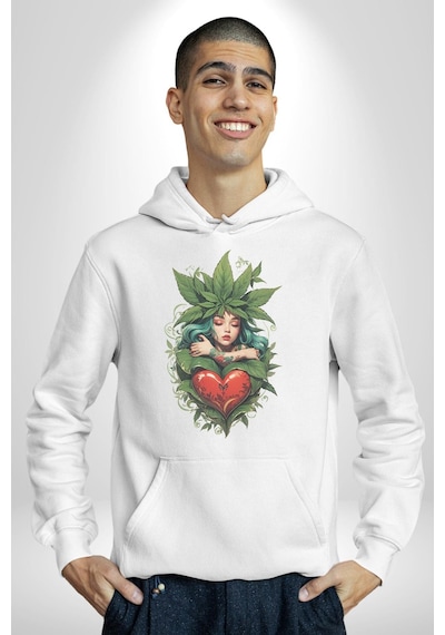 Kalp Parmak Kız Yeşillik Mutluluk Kadın Erkek Beyaz Kapüşonlu Sweatshirt Hoodie Beyaz