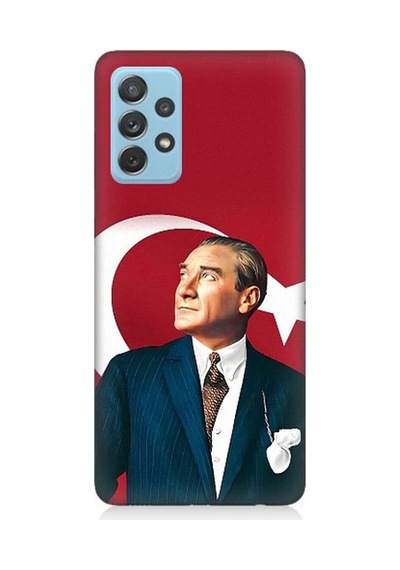 Samsung Galaxy A52 Uyumlu Mustafa Kemal Atatürk Ve Bayrak Desenli Silikon Kılıf