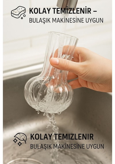 El Yapımı Şeffaf Cam Vazo Papatya, Gül, Lilyum İçin Dekoratif Vazo 12 Cm Diğer