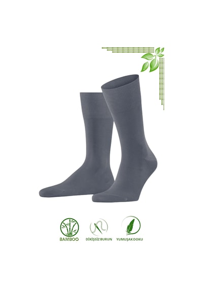 Kral Socks Bambu Erkek Soket Düz Uzun Klasik Yazlık Dikişsiz 3'lü Set Gri