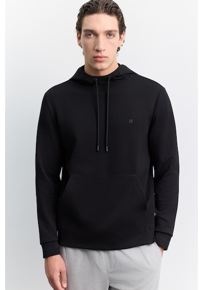 Avva Erkek Siyah Kapüşonlu Kolay Ütülenebilir İnterlok Regular Fit Sweatshirt B001034