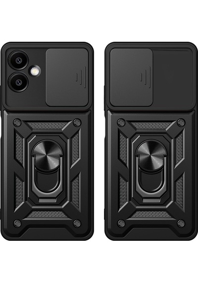 Zore Galaxy A06 Uyumlu Magnetik Standlı Kamera Korumalı Sürgülü Vega Kapak-siyah Siyah