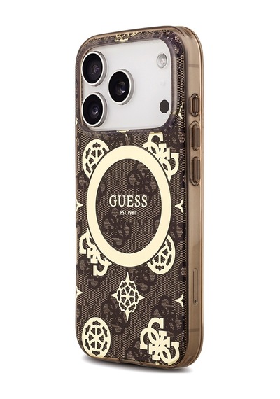 Apple iPhone Uyumlu 18 Pro Max Kılıf Guess Lisanslı M-safeli Iml Peony Ve 4g Desenli Klasik Logolu Kahverengi