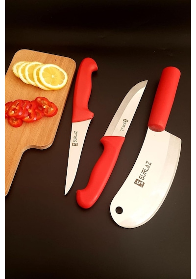 Sürlaz Red Pratik Mutfak Bıçak Seti Salata Bıçağı Et Bıçağı Meyve Bıçağı 3'lü Çok Renkli