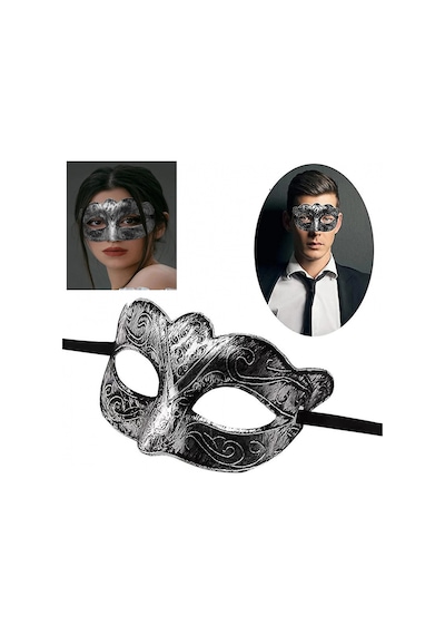 Mey İthalat Maskeli Balo Antik Gri Gümüş Eskitilmiş Maske Balo Venedik