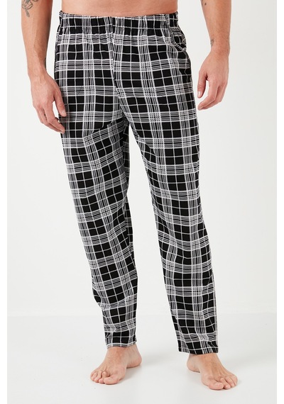 Buratti Ekoseli Pamuklu Beli Lastikli Regular Fit Kısa Kollu Erkek Pijama Takımı 6572004 Siyah