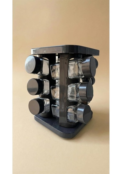 Leelahome Döner Standlı Kare Baharatlık, Cam, Antrasit, 140 Ml, 12'li Set Diğer