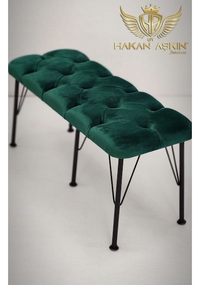 By Hakan Aşkın Metal Ayaklı Babyface Puf & Bench Yeşil Baby Face Yeşil
