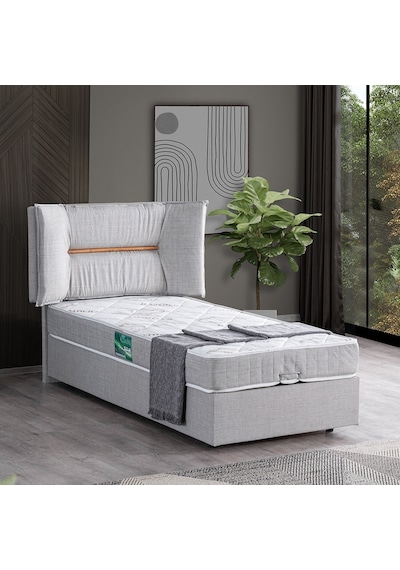 Setaymobilya Baza, Lizbon Tek Kişilik Baza + Başlık + Comfort Yatak, Açık Gri