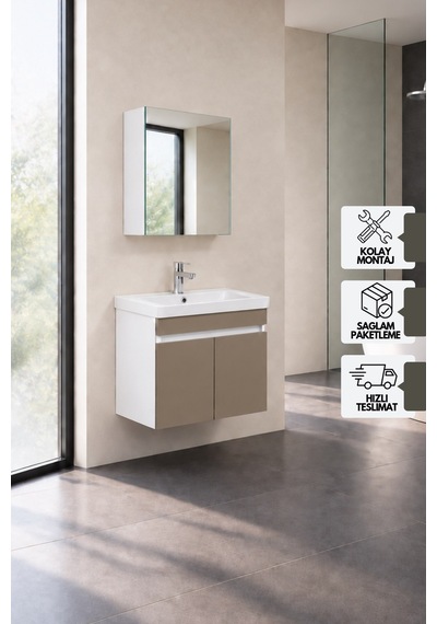 Sedef 60 Cm, Lavabolu Banyo Dolabı, Lavabo Dahil, Ayna Dahil, Beyaz - Dafne
