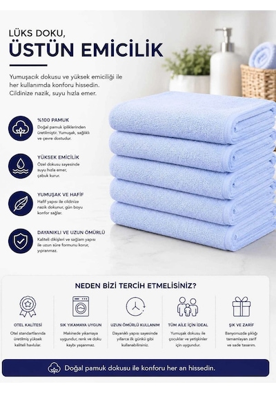 6 Lı Otel El Yüz Havlusu Pamuklu Beyaz 50x85 Cm Newcotton Çok Renkli