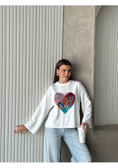 Trend Paris Kadın Bisiklet Yaka Geniş Kol Desenli Dökümlü Bluz Kırmızı