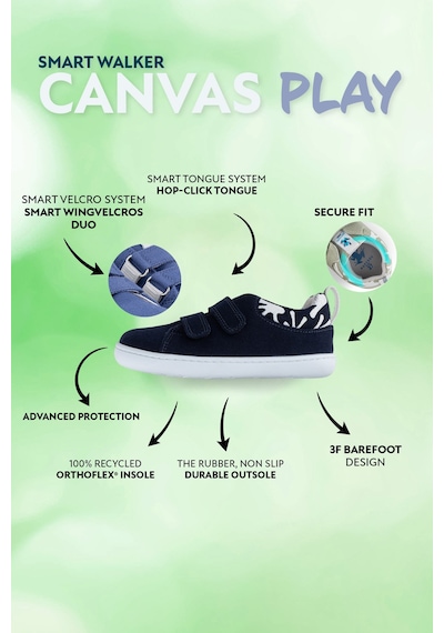 Smart Walker  Canvas Play Eco Lacivert Barefoot Çocuk Ayakkabı