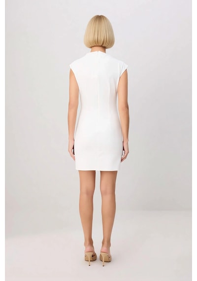 Benerly Kadın Kolsuz Dik Yaka Bodycon Mini Elbise Esnek Dokuma Astarsız K Ekru