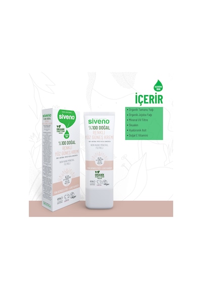 Siveno %100 Doğal Yüz Güneş Kremi Renkli Ton Eşitleyici Leke Karşıtı Uva Uvb Spf 50+ 30 ML