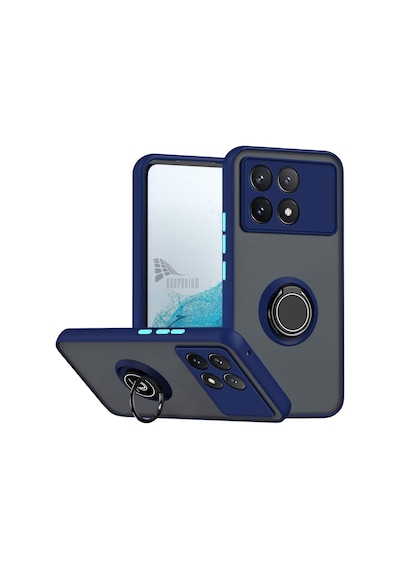 Poco X6 Pro Uyumlu Kılıf Yüzüklü Standlı Extra Darbe Koruma Sert Silikon Kapak - Lacivert Lacivert