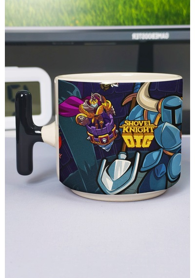 Shovel Knight Baskılı Seramik Lüks Kupa 1 Adet T Şeklinde Özel Siyah Kulp Dalga Kulp V2t Çok Renkli