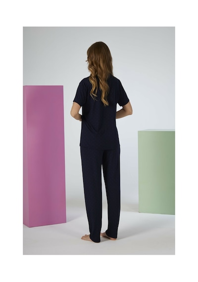 Estiva Kadın Lacivert Kısa Kollu Önden Düğmeli Soft Pijama Takımı Çok renkli