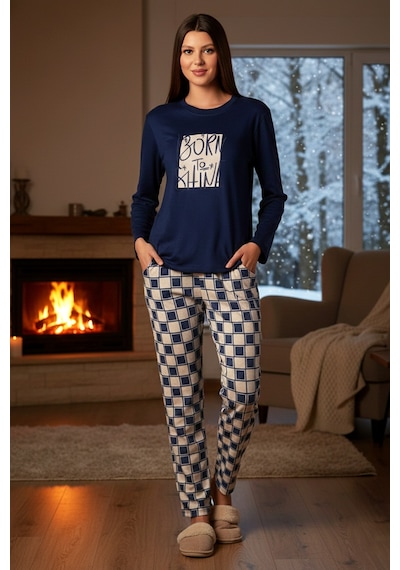 Remsa Kadın Termal Uzun Kol Pijama Takımı 4714 Lacivert01 Lacivert01