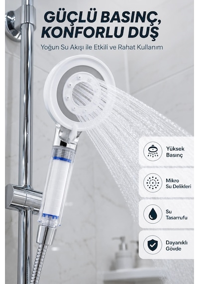 Mey İthalat Su Tasarruflu Filtreli Duş Başlığı Yüksek Basınçlı Modern Duş Başlığı Çok Renkli