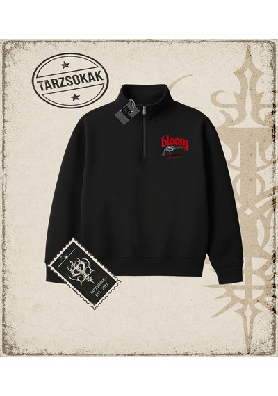 Tarzsokak Gotik & Grunge Streetwear Bloom Yarım Fermuarlı Sweatshirt Siyah