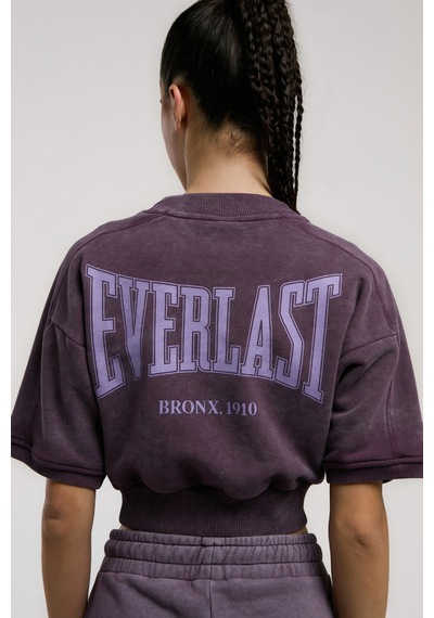 Everlast Bronx 1910 Oversize Mor Crop Kadın Kısa Kollu Sweatshirt Koyu Mor