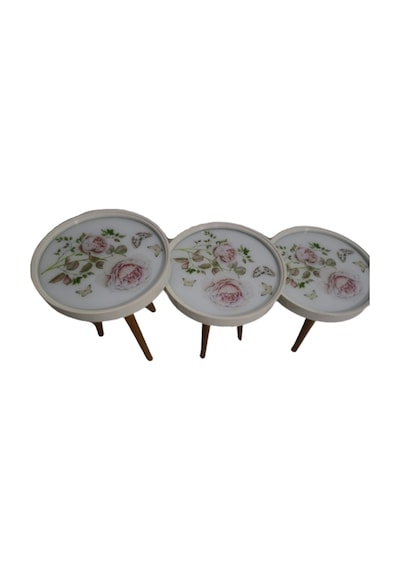 Zigon Sehpa Çember Gonca Gül Model Kayın Retro Parlak Ceviz 3 Aya