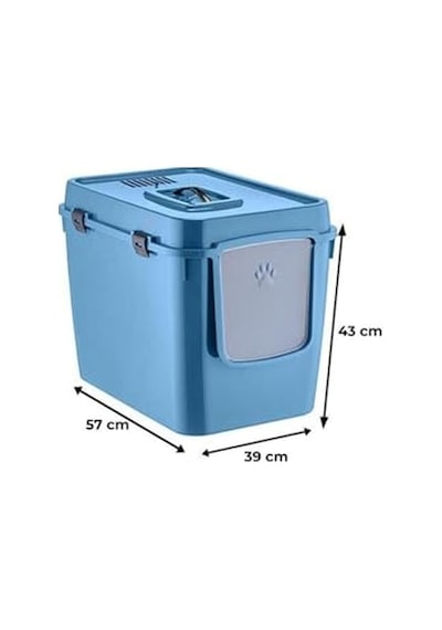 Handor Kapalı Kedi Tuvaleti Xxl 57x39x43 - Mavi Açık Bej