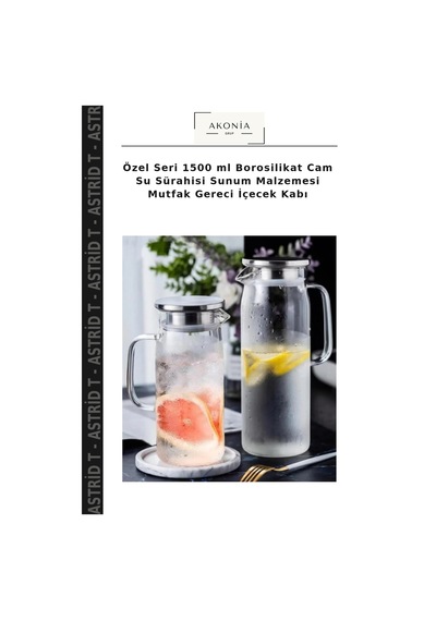 Özel Seri 1500 Ml Borosilikat Cam Su Sürahisi Sunum Malzemesi Mutfak Gereci İçecek Kabı