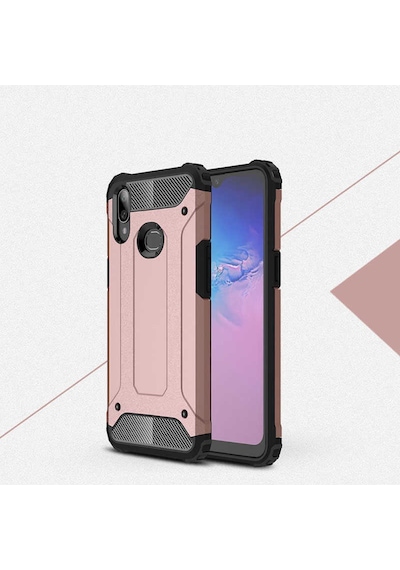 Noktaks - Galaxy Uyumlu A10s Uyumlu - Kılıf Çift Katman Zırh Tank Crash Military Kapak - Rose Gold - T9987 Rose Gold