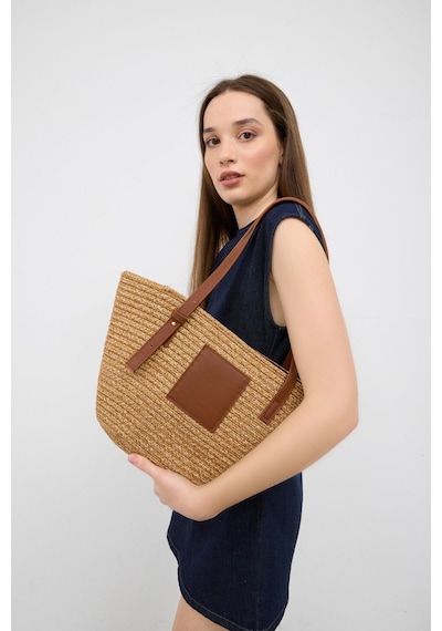 Shule Bags Vittoria Handmade Hasır Çanta Vizon Vizon