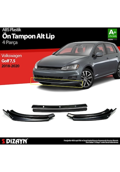 Volkswagen Golf 7,5 Abs Plastik Ön Tampon Alt Lip Siyah Ekli 4 Pr