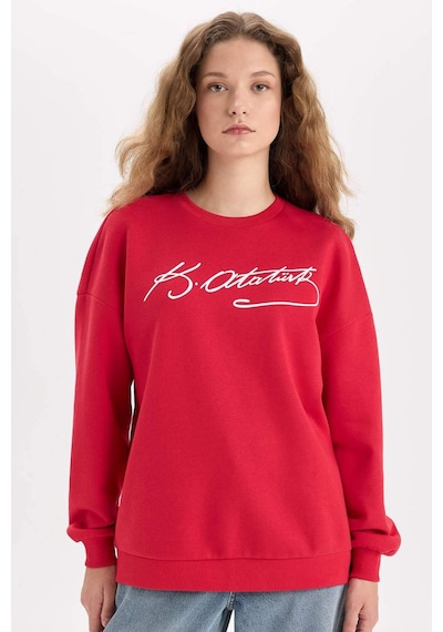 DeFacto Oversize Geniş Kalıp Atatürk İmzalı Bisiklet Yaka Kalın Sweatshirt E5446AX24WNRD286 DeFacto Oversize Geniş Kalıp Atatürk İmzalı Bisiklet Yaka Kalın Sweatshirt E5446AX24WNRD286