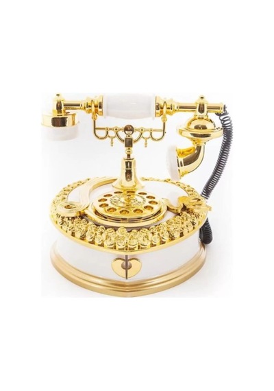 Müzikli Nostaljik Telefon - 2 Bölmeli Takı Kutusu Mücevher Kutusu Beyaz