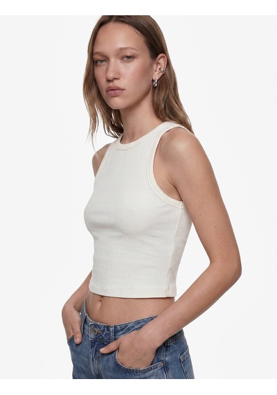 Koton Pamuklu Slim Fit Kaşkorse Bisiklet Yaka Kolsuz Atlet Ekru 6sal30261ık