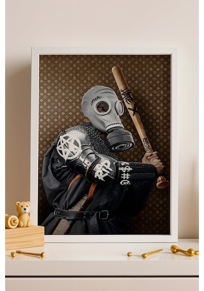 Sokak Savaşçısı Çerçeveli Tablo Gaz Maskeli Zırhlı Şövalye Oyun Odası Dekoru Modifiye Sanat