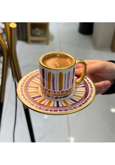 6'lı Royal Color Purple Kahve Fincanı-4261 Beyaz