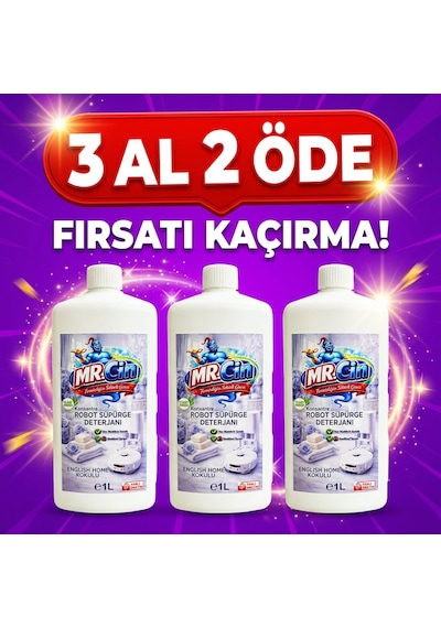 Mr.cin Robot Süpürge Deterjanı English Home Kokulu 1 Litre X 3 Adet Tekli