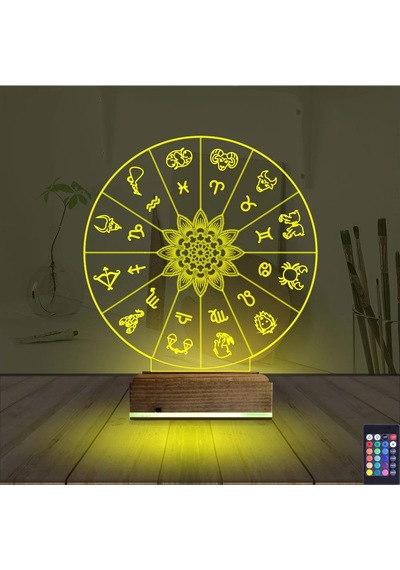 Luvivia Astroloji Burç Lotus 3d Lamba - Masa Gece Lambası Şeffaf