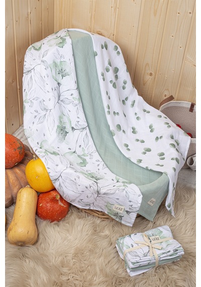 Luckka Dijital Baskılı 3'lü Müslin Örtü Seti - 75x75 Cm - Zt5000 Yeşil Yeşil