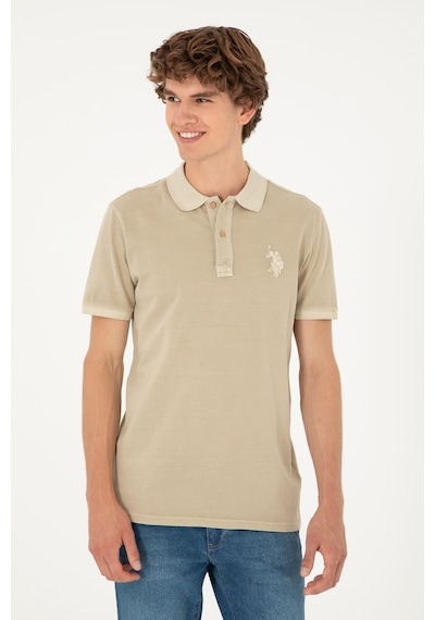 U.S. Polo Assn. Erkek Slim Fit Polo Yaka Açık Haki Basic Tişört 50294207-VR183