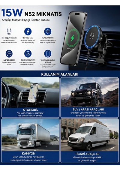 Fhd-14 360 Wireless Kablosuz 15w Şarj Mıknatıslı Havalandırma İç