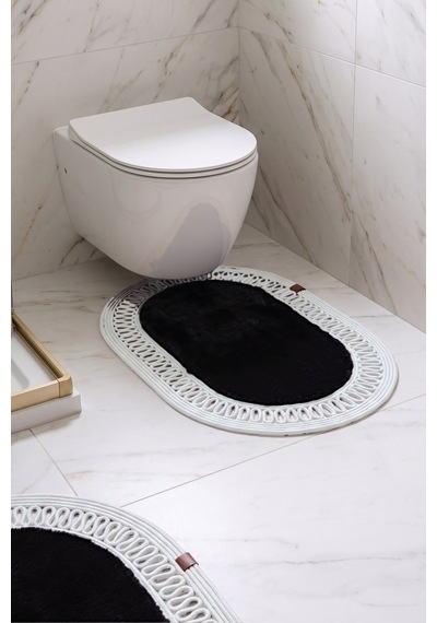 Banyo Paspası Takımı 60x100+40x60 Cm İç Trikot Siyah & Gümüş