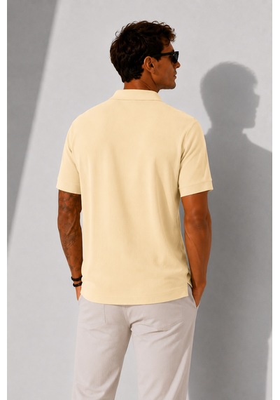 Ribana Erkek Kısa Kollu Fitilli Yarım Düğme Kapama Polo Yaka T-shirt 26001 Sarı