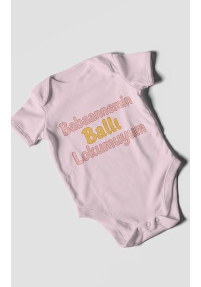 Morivokids Babaannemin Ballı Lokumuyum Kısa Kollu Bebek Body %100 Pamuk Bebe Pembe
