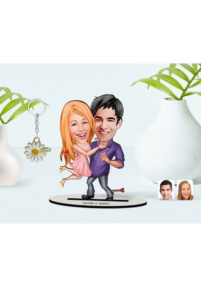 Kişiye Özel Sevgililer Karikatürlü 3D Ahşap Biblo Ve Isimli Gold (473842407)