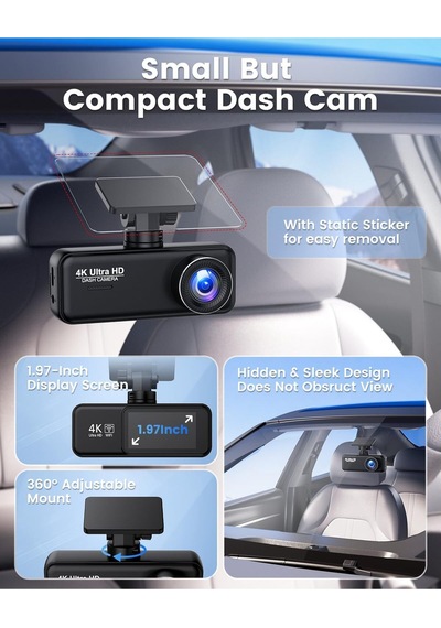 4k + 1080p Dash Cam Ön Arka Kamera, Wifi, 64gb Sd Kart, Ultra Gece Görüşü, G-sensör, Döngüsel Kayıt
