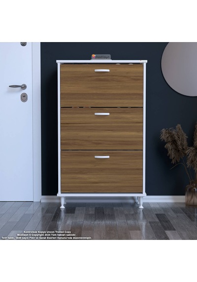 Modilayn Varbi Antre Hol 52 X 119 X 25, 5 Cm Lik 3 Düşer Kapak 6 Göz Raf Bölmeli Ayakkabılık Beyaz - Ceviz Modilayn Varbi Antre Hol 52 X 119 X 25, 5 Cm Lik 3 Düşer Kapak 6 Göz Raf Bölmeli Ayakkabılık Beyaz - Ceviz