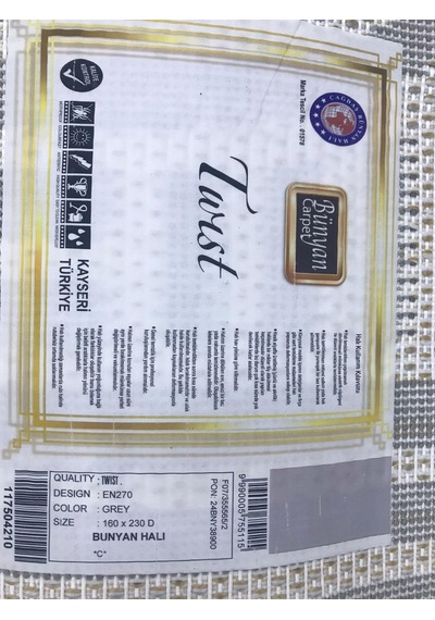 Bünyan Halı Twist 270 Serisi Oturma Salon Yatak Çocuk Odası Halısı Gri
