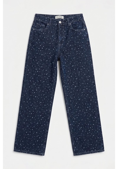 Kadın Mavi 1w6-7 Wide Leg Puantiyeli Denim Jean